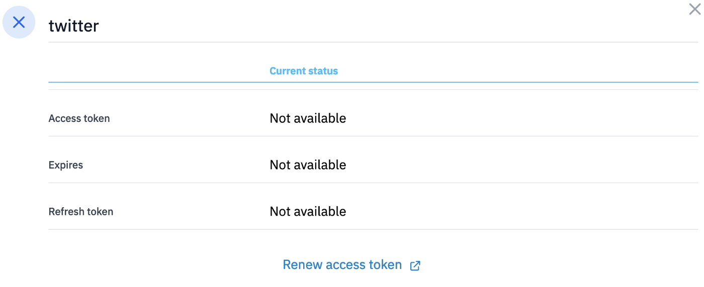 Manage tokens dialog before authorization.