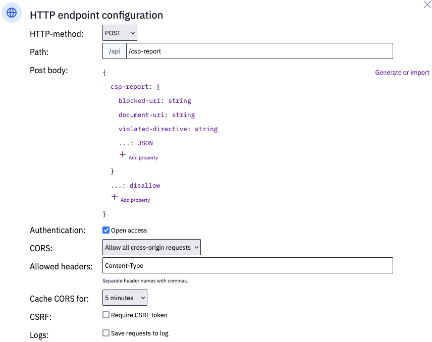 HTTP endpoint configuration